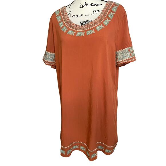 Mur Mur Anthropologie‎ Embroidered Rust Orange Short Sleeve Dress Women's XL - Picture 1 of 8